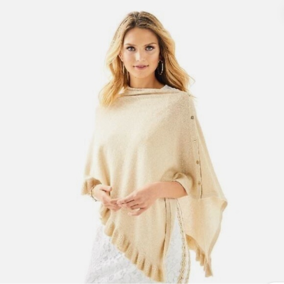 Lilly Pulitzer Sweaters - Lilly Pulitzer Valiente Wrap in Heathered Sand Dune with metallic gold buttons